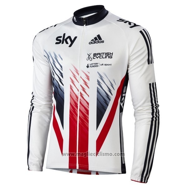 2016 Abbigliamento Ciclismo Sky Campione Regno Unito Bianco e Rosso Manica Lunga e Salopette